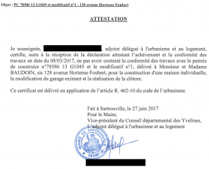 Attestation de non opposition